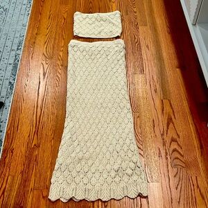 Two Piece Knit Set- Strapless Top and Midi Skirt